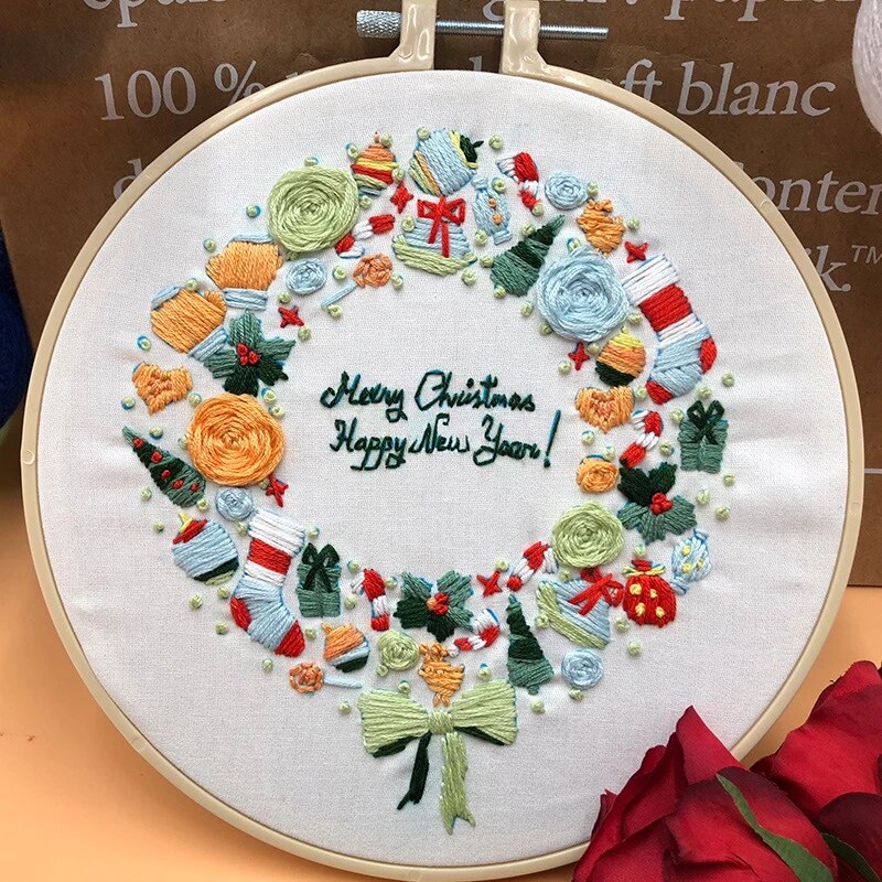 Christmas & New Year Wreath Embroidery DIY Knitting Kit