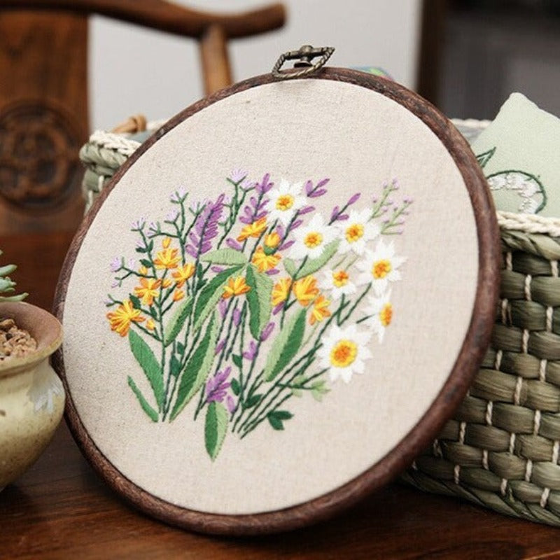 Retro Yellow & White Flowers Embroidery DIY Knitting Kit