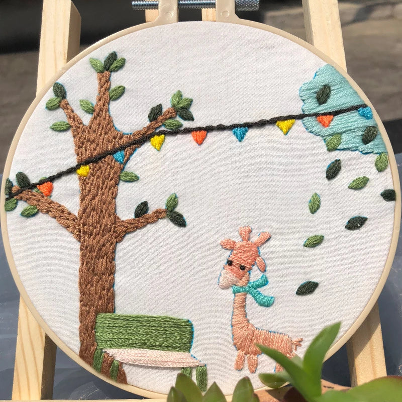 Tree & Giraffe Embroidery DIY Knitting Kit