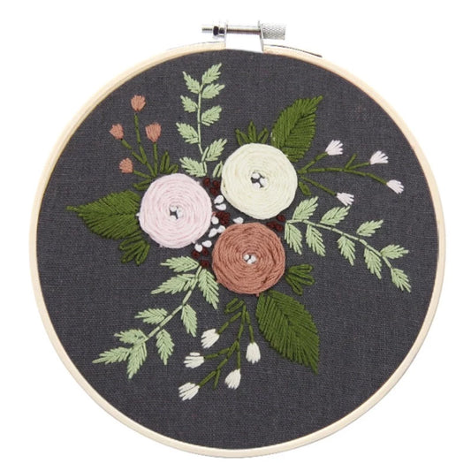 Brown & Pink Flower Embroidery DIY Knitting Kit