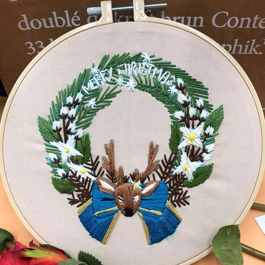 Christmas Leaves And Deer Embroidery DIY Knitting Kit