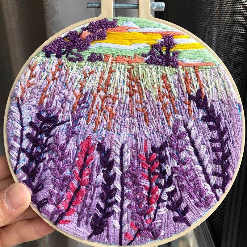 Purple Flowers Embroidery DIY Crocheting Knitting Kit