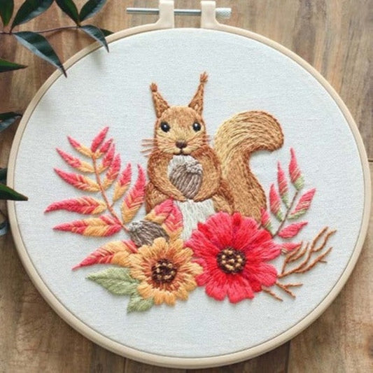 Squirrel Embroidery DIY Knitting Kit