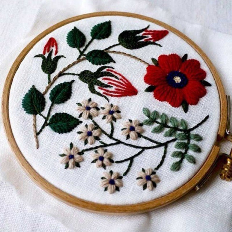 Red Blossom Embroidery DIY Knitting Kit