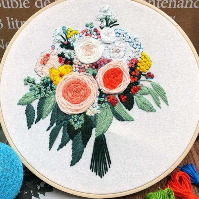 Reverse Colorful Bouquet Embroidery DIY Knitting Kit
