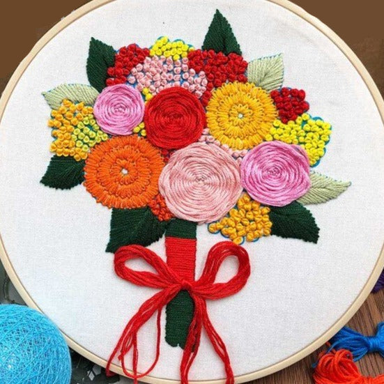 Colorful Dotted Flowers Embroidery DIY Knitting Kit