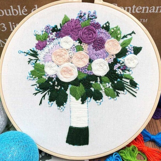 Dotted Lavender Flowers Embroidery DIY Knitting Kit