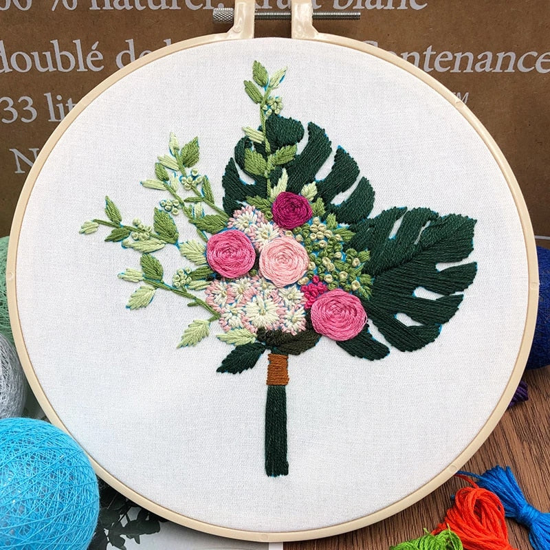 Big Leaf Bouquet Embroidery DIY Knitting Kit