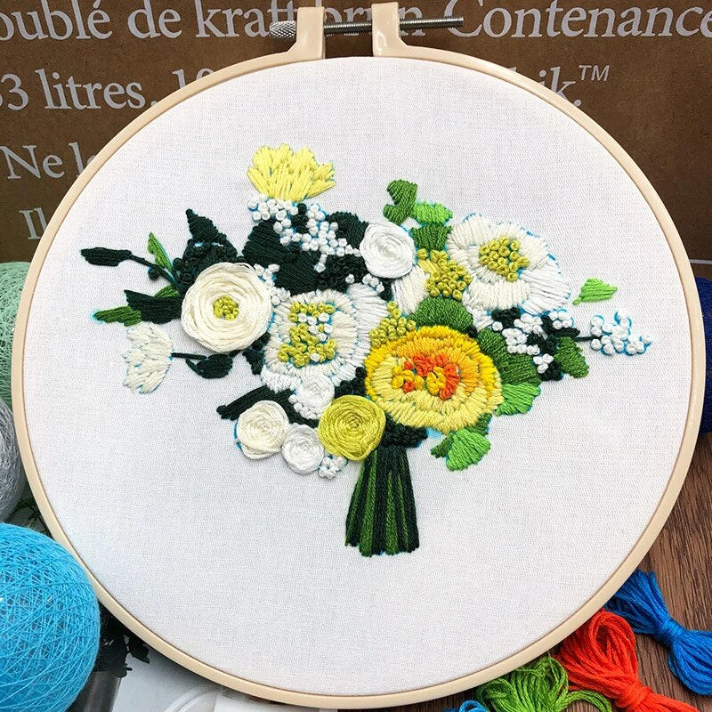 Beautiful Yellow Bouquet Embroidery DIY Knitting Kit