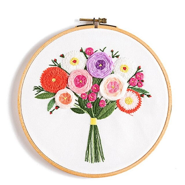 Multi Floral Bouquet Embroidery DIY Crocheting Knitting Kit