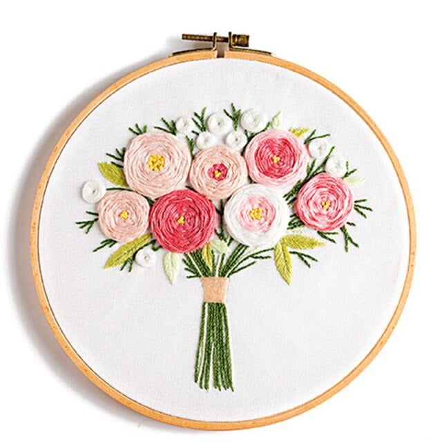 Rose Floral Bouquet Embroidery DIY Crocheting Knitting Kit