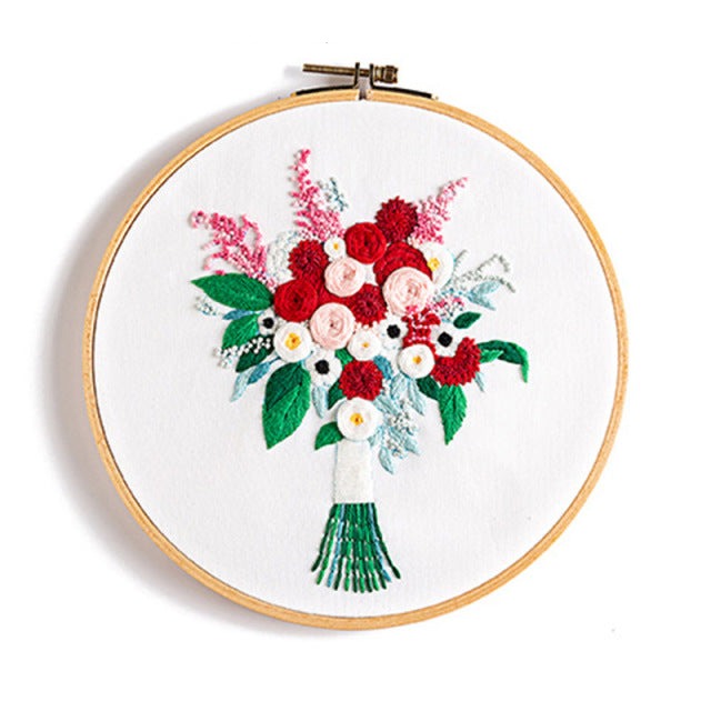 Red & Rose Bouquet Embroidery DIY Crocheting Knitting Kit