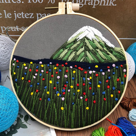 Dark Multi Flowers Embroidery DIY Knitting Kit