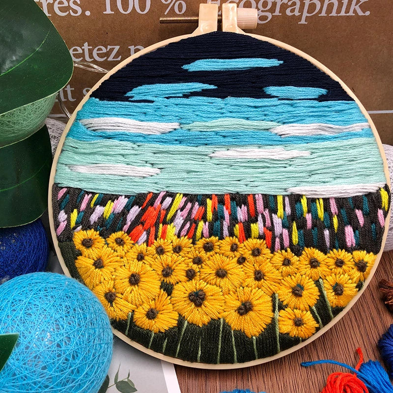 Sun Flowers Field Embroidery DIY Knitting Kit