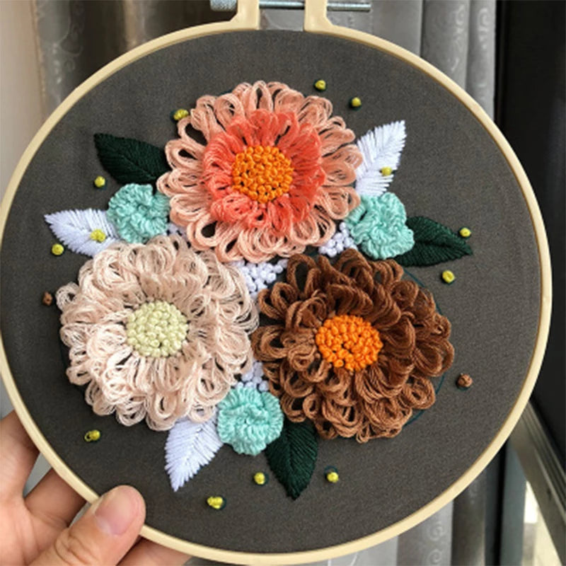 Elegant Flowers Embroidery DIY Knitting Kit