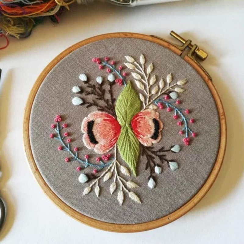 Small Flowers & Leaf Embroidery DIY Knitting Kit