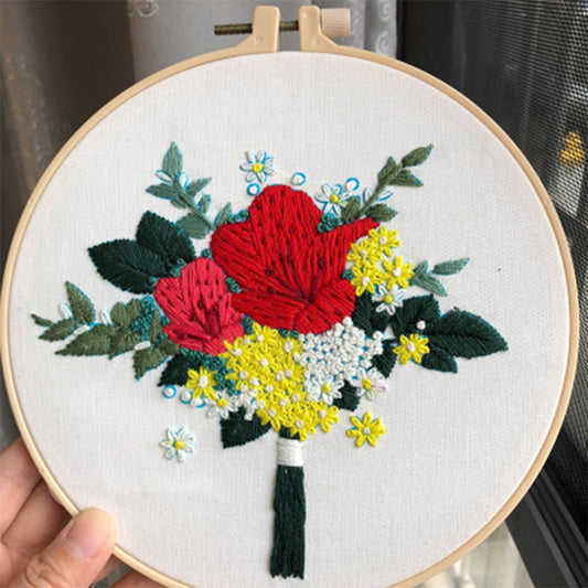 Red & Yellow Flowers Embroidery DIY Knitting Kit