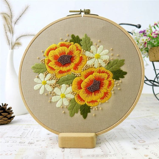 Bright Orange Flowers Embroidery DIY Knitting Kit