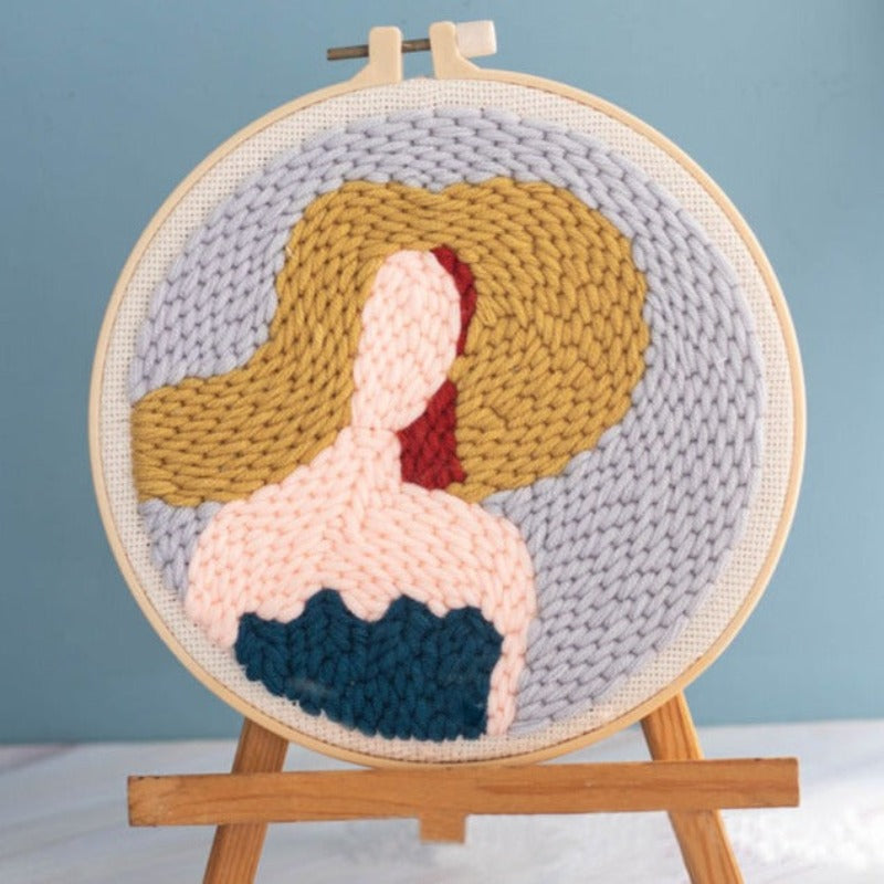 Women With Brown Hair Embroidery DIY Knitting Kit