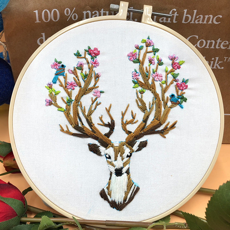 Deer Flowers Embroidery DIY Knitting Kit