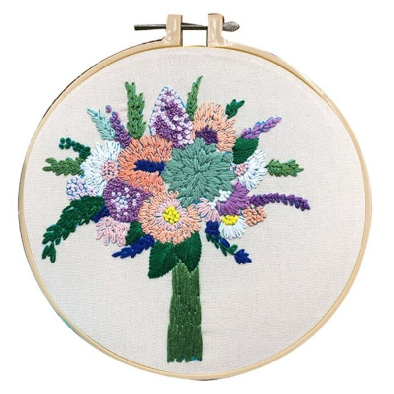 Lavender Flowers Bouquet Embroidery DIY Knitting Kit