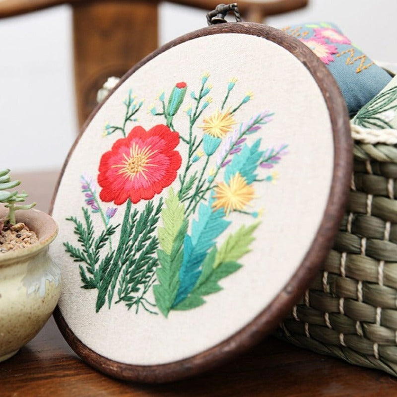 Retro Red Flower Embroidery DIY Knitting Kit