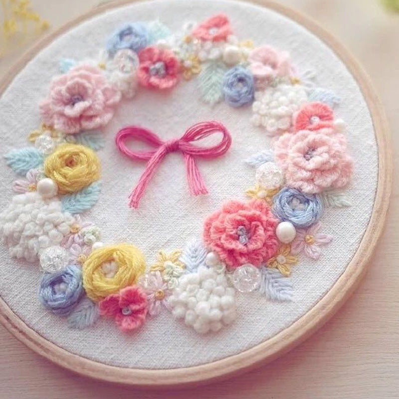 Round Flowers Embroidery DIY Crocheting Knitting Kit