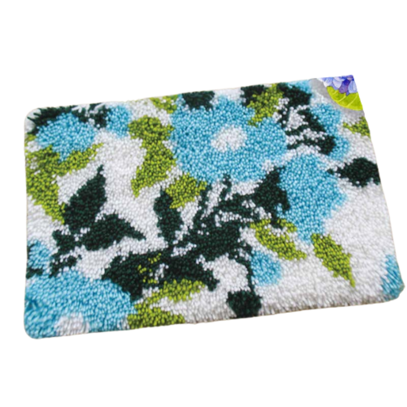 Cyan Flowers Latch Hook Rug Crocheting Knitting Kit