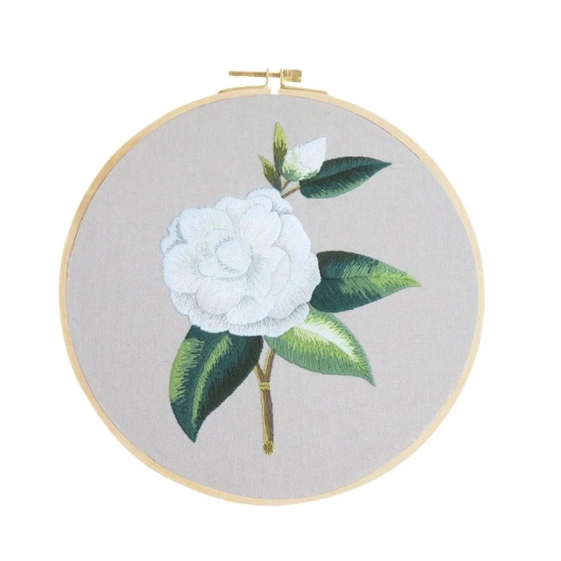 Big White Flower Embroidery DIY Knitting Kit