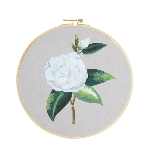 Big White Flower Embroidery DIY Knitting Kit