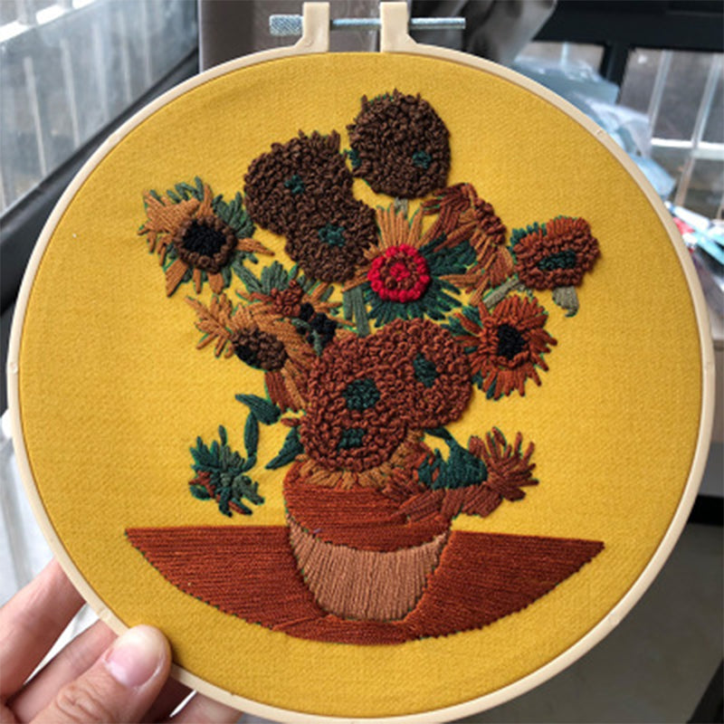 Brown Flowers Embroidery DIY Knitting Kit