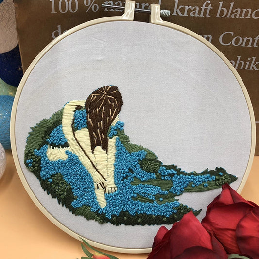 Blue Flowers Embroidery DIY Knitting Kit