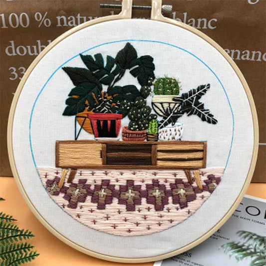 Wood Stand Plants Embroidery DIY Knitting Kit