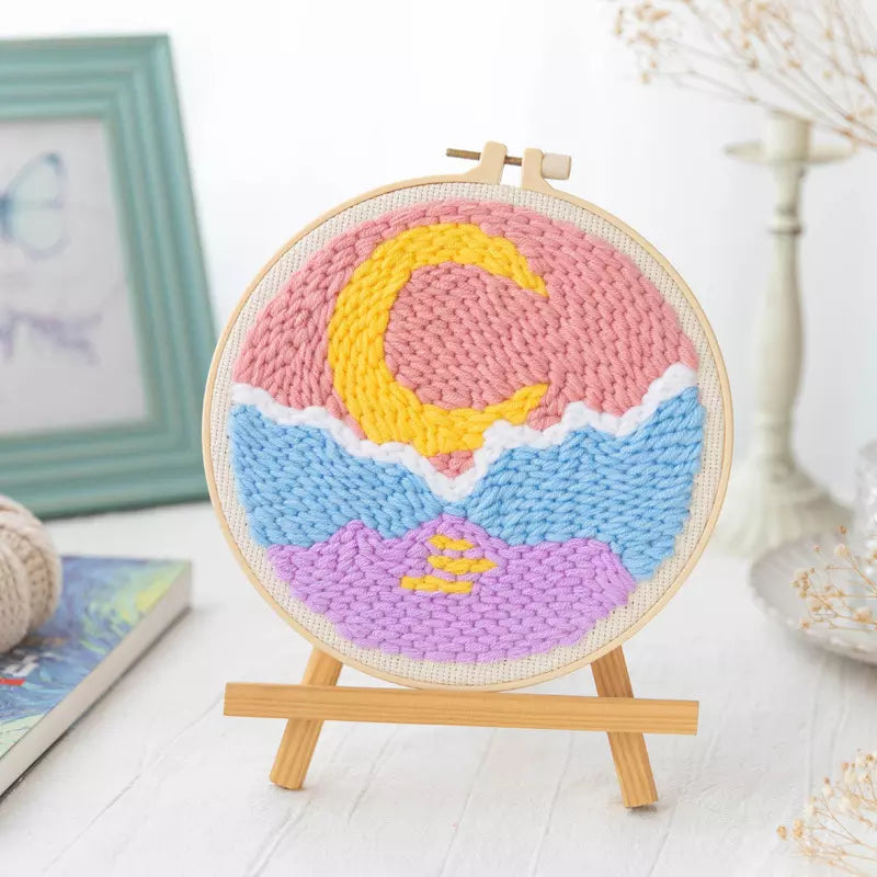 Pink Sky Yellow Moon Embroidery DIY Knitting Kit
