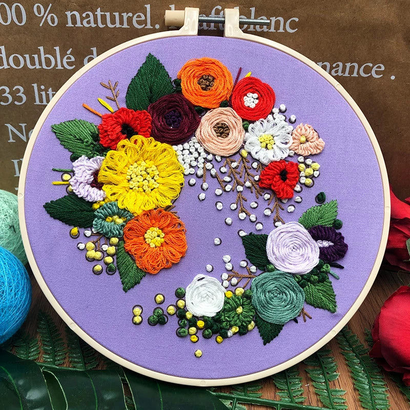 Colorful Tiny Flowers Embroidery DIY Knitting Kit