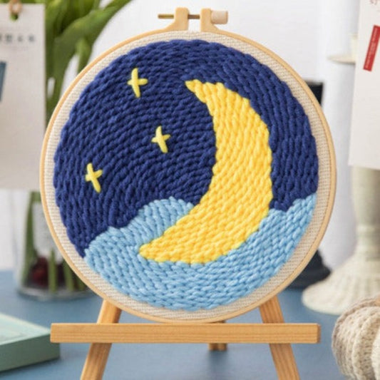 Yellow Moon Star Embroidery  Knitting Kit