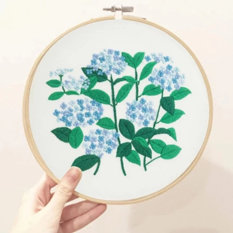 Blue Tiny Flowers Embroidery DIY Knitting Kit