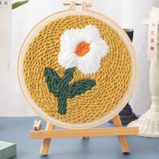 White Flower Embroidery DIY Knitting Kit