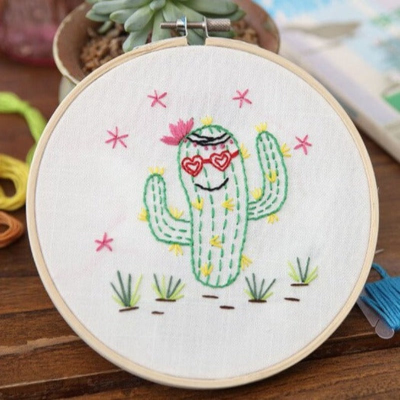 Cute Cactus Embroidery DIY Knitting Kit