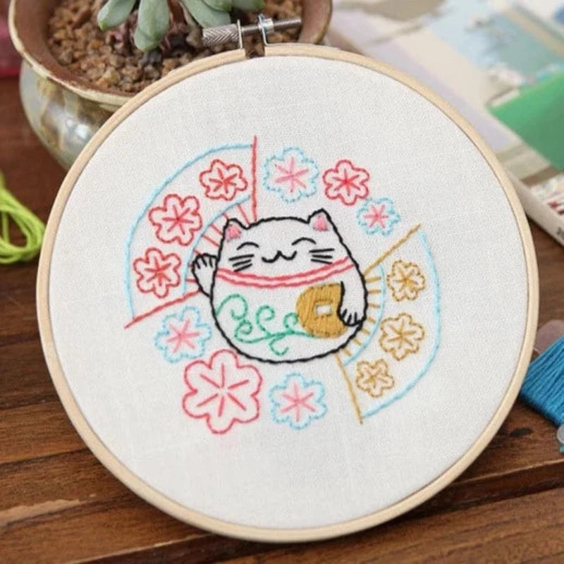 Cute Cat Embroidery DIY Knitting Kit