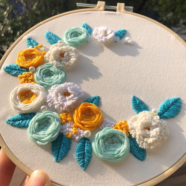 Moon Shaped Flowers Embroidery DIY Crocheting Knitting Kit