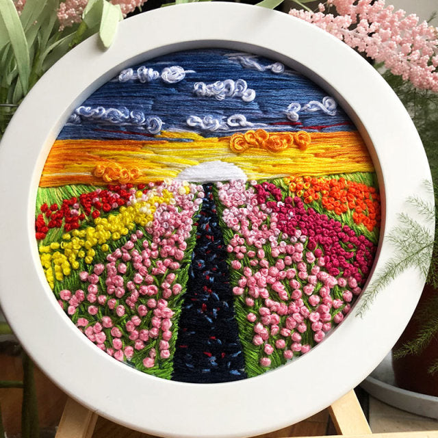 Sunset Flowers Embroidery DIY Crocheting Knitting Kit