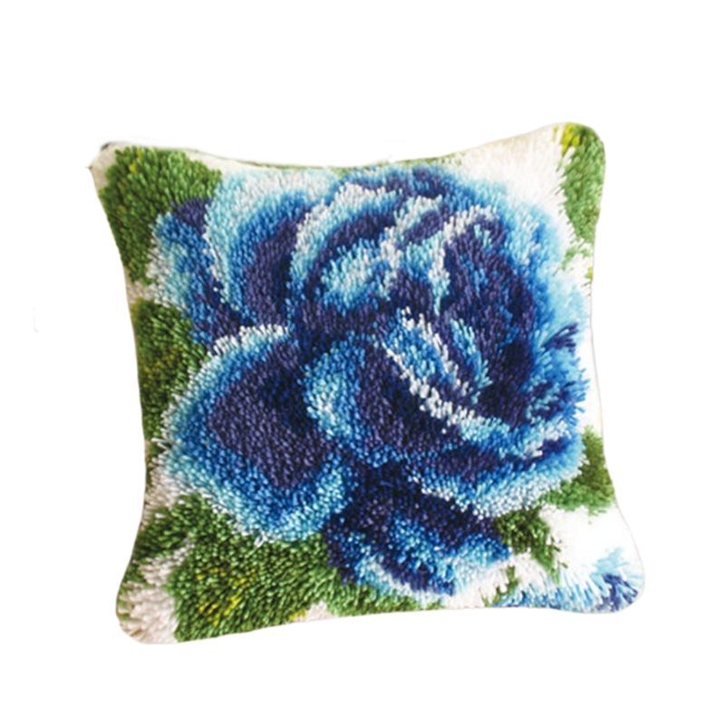 Blue Rose Latch Hook Pillow Crocheting Knitting Kit