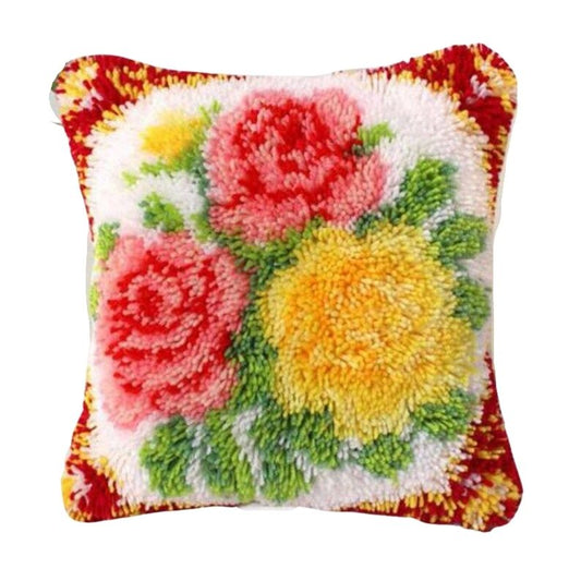 Pink And Yellow Flowers Latch Hook Pillow Crocheting Kit