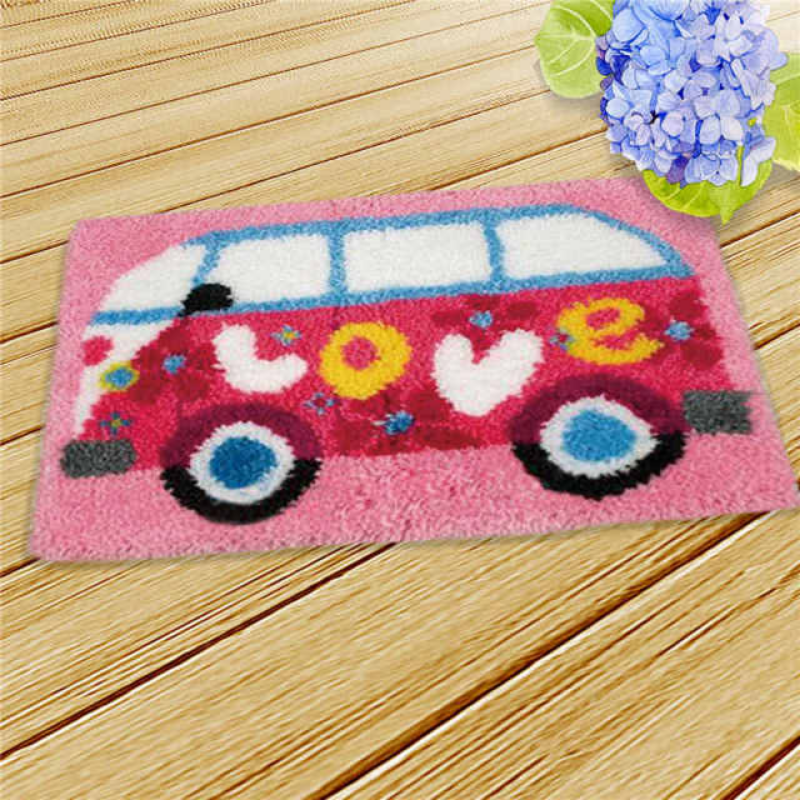 Cartoon Bus Latch Hook Rug Crocheting Knitting Kit