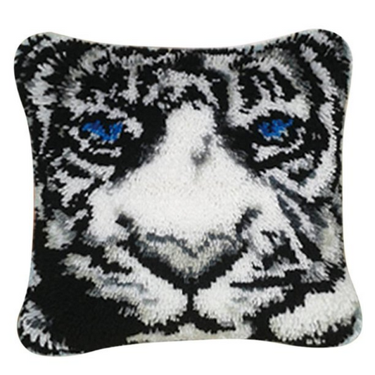 White Tiger Latch Hook Pillow Crocheting Knitting Kit