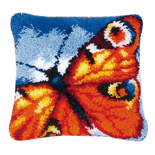 Orange Butterfly Latch Hook Pillow Crocheting Knitting Kit