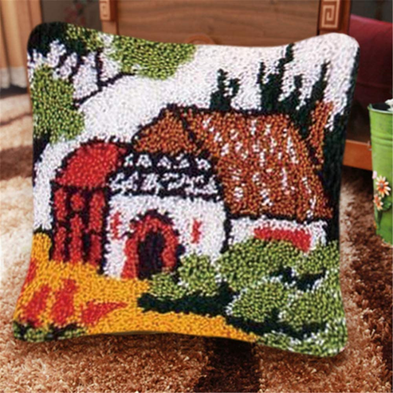 Cottage Latch Hook Pillow Crocheting Knitting Kit