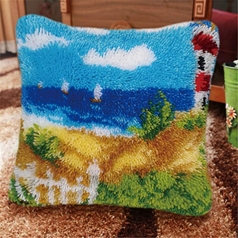 Beach Lighthouse Latch Hook Pillow Crocheting Knitting Kit