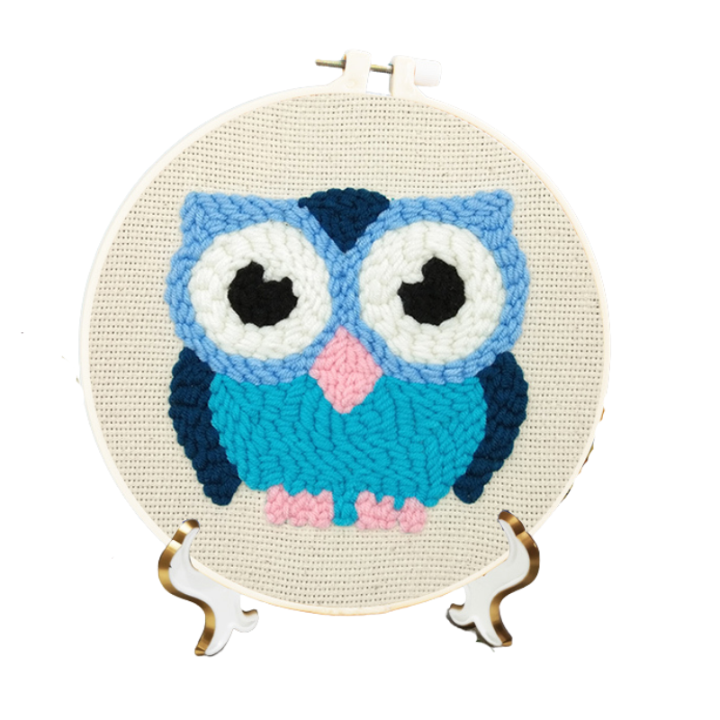 Cute Blue Owl Punch Needle Kit